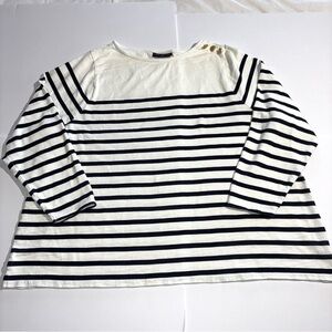 Lane Bryant Long Sleeve Navy White Stripe Knit Top Buttons At Shoulder 26/28